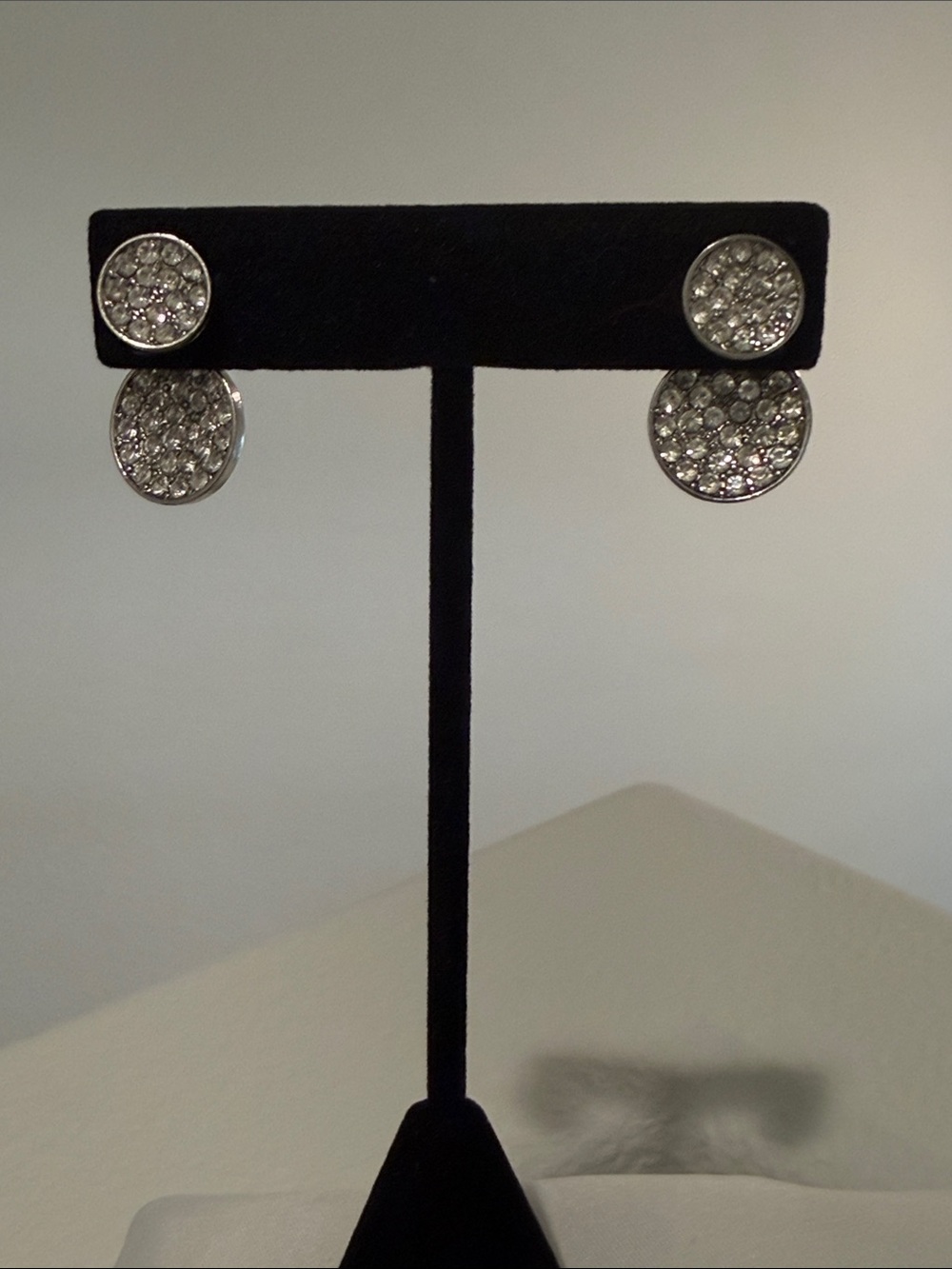 Pave Double-Drop Silver-Tone Earrings
